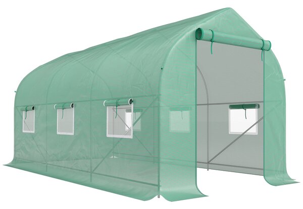Outsunny Serra a Tunnel Anti-UV con 6 Finestre a Rete e Ingresso Arrotolabile, in Metallo e PE, 4x2x2 m, Verde | Aosom Italy