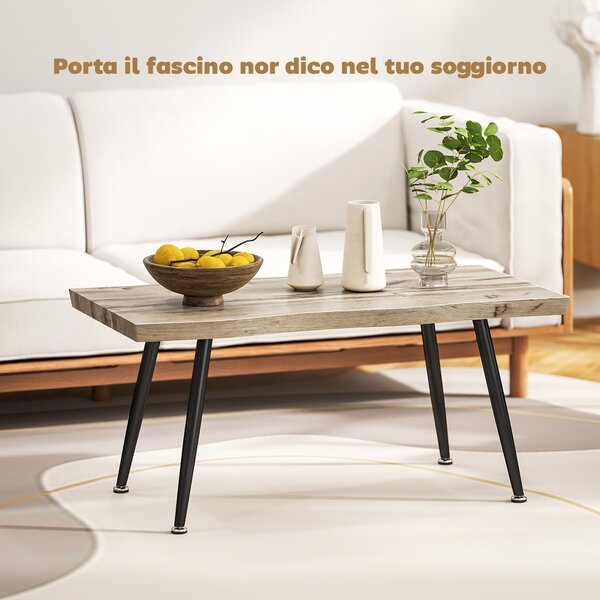 HOMCOM Tavolino da Caffè stile Nordico con Piedini Regolabili, in Legno e Acciaio, 100x50x45 cm, Nero e Rovere | Aosom Italy