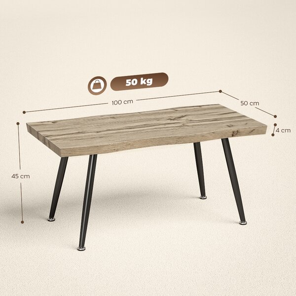 HOMCOM Tavolino da Caffè stile Nordico con Piedini Regolabili, in Legno e Acciaio, 100x50x45 cm, Nero e Rovere | Aosom Italy