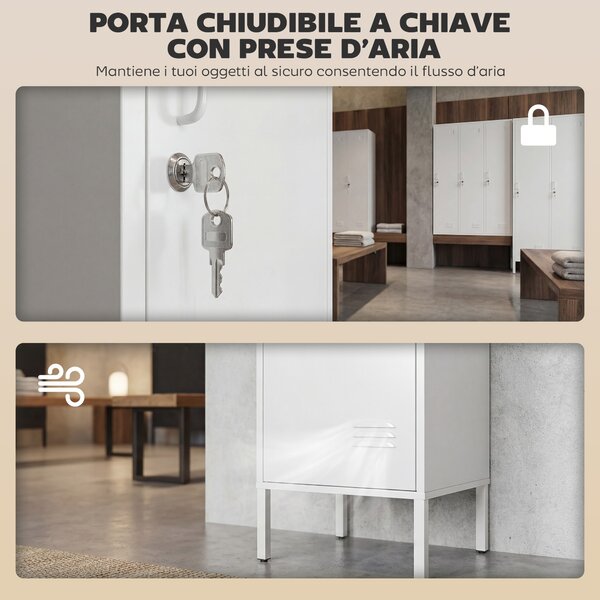 HOMCOM Armadio Metallico con Porta Chiudibile, Portanome e Asta Appendiabiti, 40x40x179 cm, Bianco | Aosom Italy