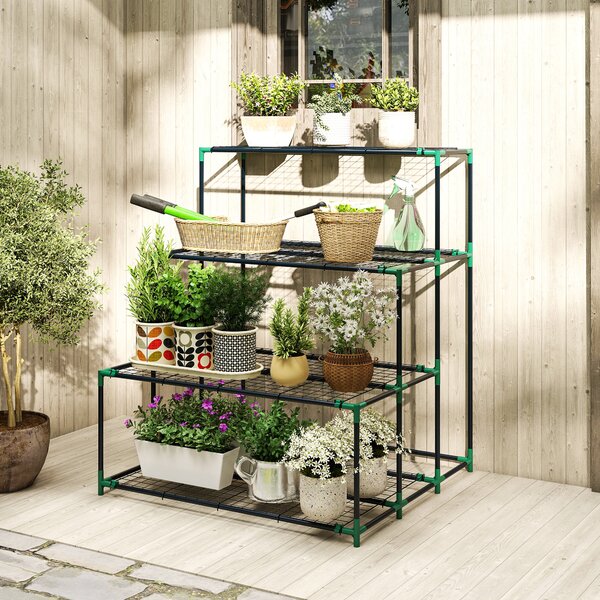 Outsunny Scaffale Porta Piante Portavasi a 4 Livelli, 94x84x110 cm, Verde Scuro | Aosom Italy