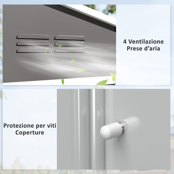 Outsunny Casetta da Giardino 2.3x1.7 m in Acciaio con Prese d'Aria e Doppia Porta Scorrevole, Effetto Legno | Aosom Italy