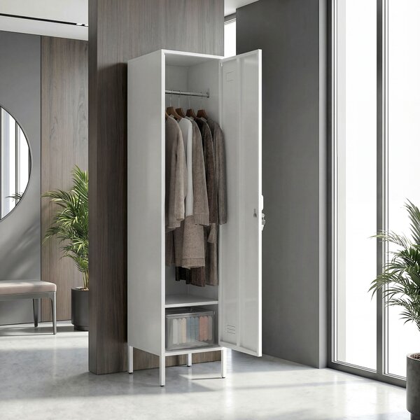 HOMCOM Armadio Metallico con Porta Chiudibile, Portanome e Asta Appendiabiti, 40x40x179 cm, Bianco | Aosom Italy