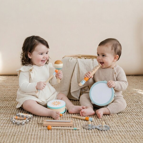 AIYAPLAY Strumenti Musicali per Bambini, Set Percussioni in Legno Montessori | Aosom Italy