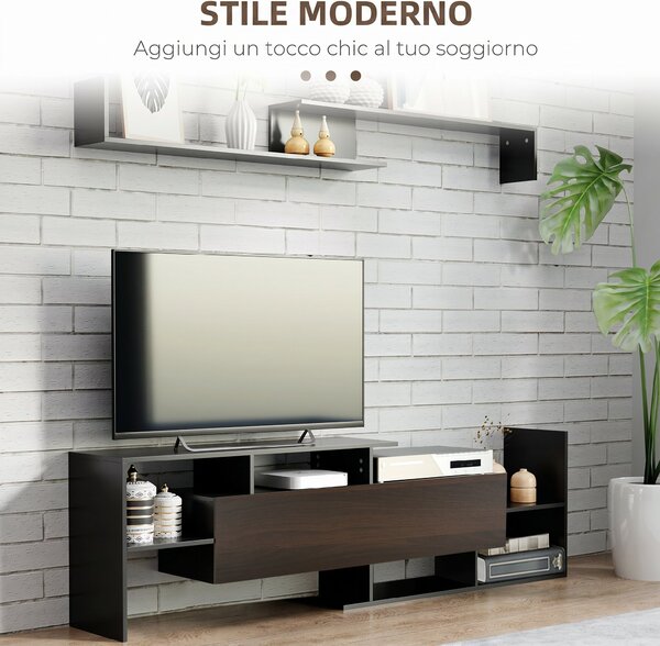 HOMCOM Mobile TV con mensola a muro, ripiani e armadietto, Nero e Marrone scuro | Aosom Italy