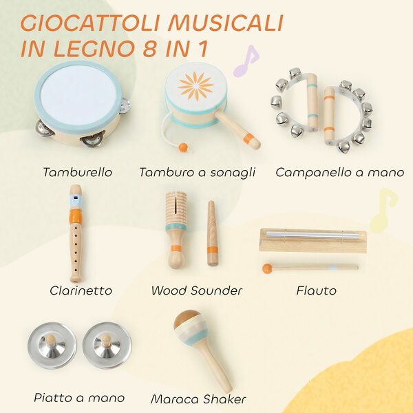 AIYAPLAY Strumenti Musicali per Bambini, Set Percussioni in Legno Montessori | Aosom Italy