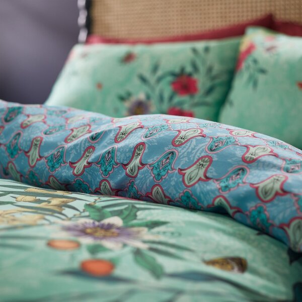 Set copripiumino e federa verde e blu in raso di cotone per letto singolo 135x200 cm Paradise Parrot – Matthew Williamson