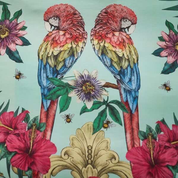 Set copripiumino e federa verde e blu in raso di cotone per letto singolo 135x200 cm Paradise Parrot – Matthew Williamson