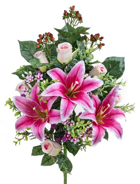 Set 2 Frontale Artificiali Lilium/Rose 54 cm Beige