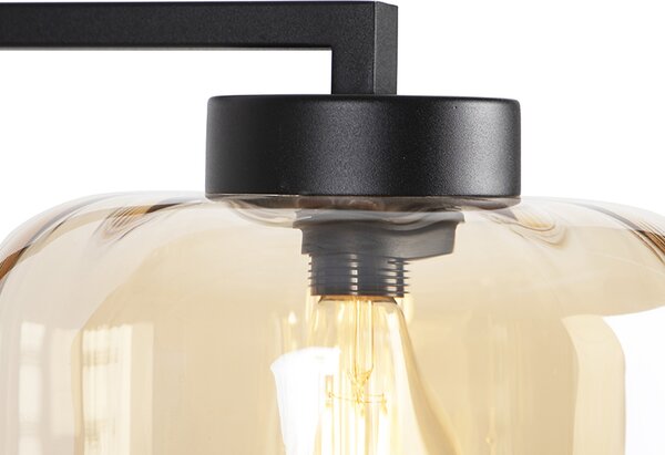 Lampada da terra di design nera con vetro ambrato - Qara Down