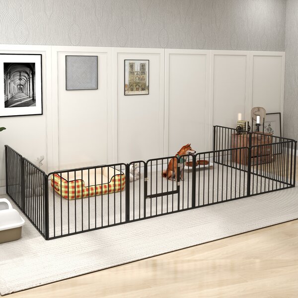 PawHut Recinto per Cani a 8 Pannelli Modulabili da Interno ed Esterno, in Acciaio, 164x164x60 cm, Nero | Aosom Italy
