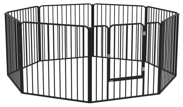 PawHut Recinto per Cani a 8 Pannelli Modulabili da Interno ed Esterno, in Acciaio, 164x164x60 cm, Nero | Aosom Italy