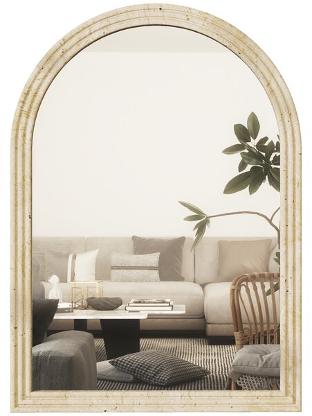 HOMCOM Specchio da Parete ad Arco con Bordo Scanalato e Ganci, in Vetro e Polistirene, 50x2x70 cm, Beige | Aosom Italy