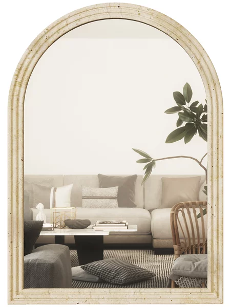 HOMCOM Specchio da Parete ad Arco con Bordo Scanalato e Ganci, in Vetro e Polistirene, 50x2x70 cm, Beige | Aosom Italy