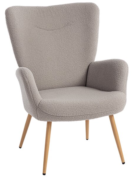 Poltrona per Salotto Moderna 71x74x97,5 cm con Schienale Alto in Tessuto Sherpa Grigio