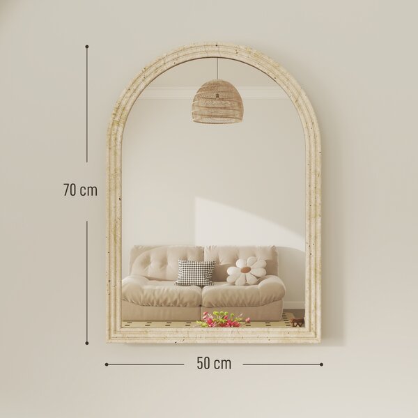 HOMCOM Specchio da Parete ad Arco con Bordo Scanalato e Ganci, in Vetro e Polistirene, 50x2x70 cm, Beige | Aosom Italy