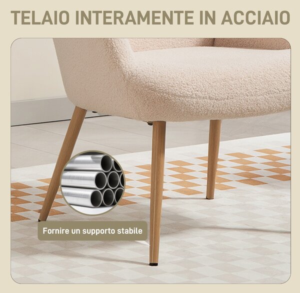 HOMCOM Poltrona Moderna in Tessuto Sherpa Imbottita con Schienale Alto e Braccioli, Beige | Aosom Italy