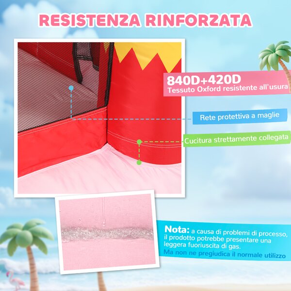 AIYAPLAY Castello Gonfiabile Scivolo e Trampolino 4 in 1, 255x230x196cm, Rosa | Aosom Italy