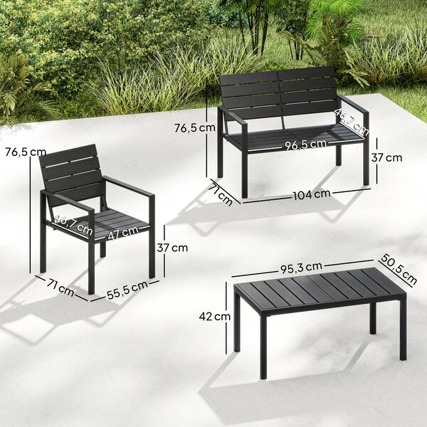Outsunny Set Salotto da Giardino Mobili da Giardino Resistente 4 Pezzi, Nero | Aosom Italy
