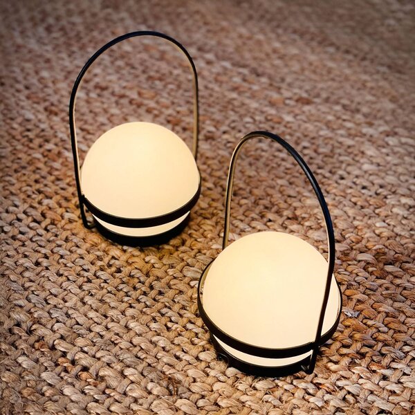 Dyberg Larsen lanterna ricaricabile a LED Summer, 2 pezzi, nera dimmerabile, Nero, Metallo, Moderno