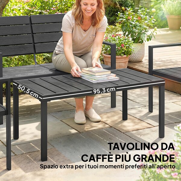 Outsunny Set Salotto da Giardino Mobili da Giardino Resistente 4 Pezzi, Nero | Aosom Italy