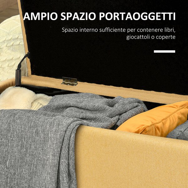 HOMCOM Panca Fondo Letto con Spazio Contenitore e Rivestimento in Poliestere Giallo, 101x38.5x44.5 cm | Aosom Italy