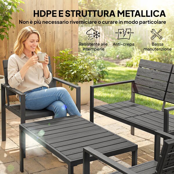Outsunny Set Salotto da Giardino Mobili da Giardino Resistente 4 Pezzi, Nero | Aosom Italy