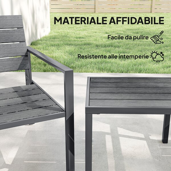 Outsunny Set da Bistrò Set da Giardino 3 Pezzi con 2 Sedie in HDPE, Grigio Scuro | Aosom Italy
