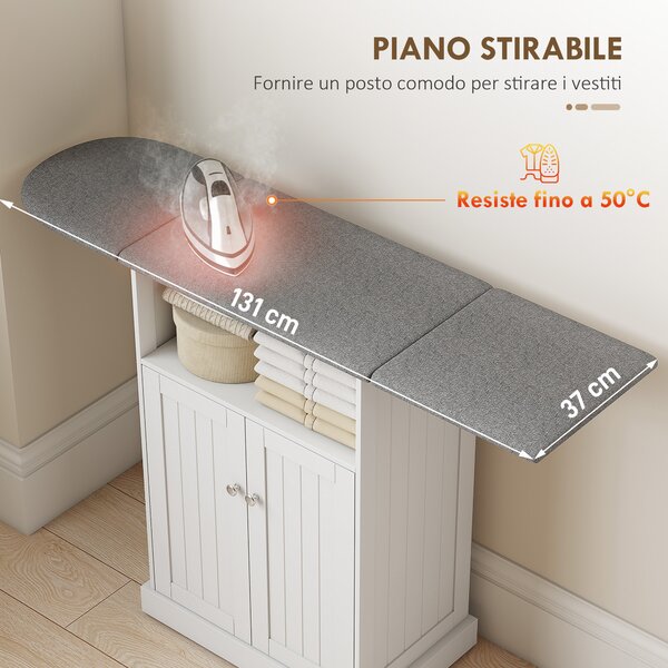 HOMCOM Mobile Asse da Stiro e Mobile da Stiro Pieghevole, 131x37x88.5 cm, Bianco | Aosom Italy