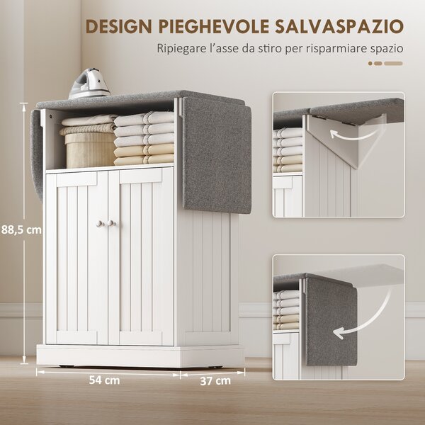 HOMCOM Mobile Asse da Stiro e Mobile da Stiro Pieghevole, 131x37x88.5 cm, Bianco | Aosom Italy