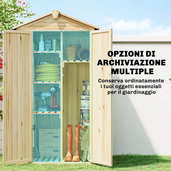 Outsunny Armadio da Giardino Casetta Porta Attrezzi 3 Porte 93x53x168cm Naturale | Aosom Italy