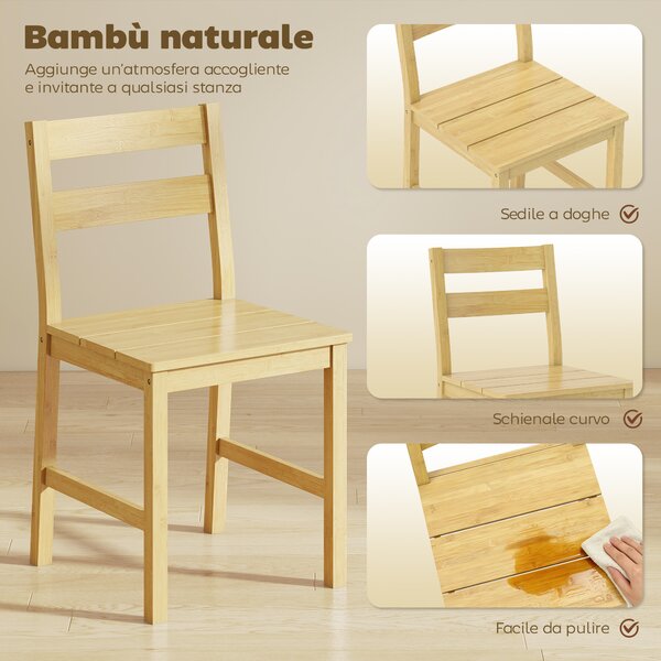 HOMCOM Set 2 Sedie Sala da Pranzo e Cucina in Bambù, Schienale Curvo, Naturale | Aosom Italy