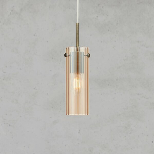Markslöjd Lampada a sospensione Tibia, spina, color ambra/ottone Ø 7 cm Tibia, Crema / Ambra, Soggiorno / Sala da pranzo, Vetro