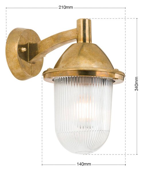 ORION Applique da esterno York, ottone, vetro scanalato, E27, IP54 dimmerabile, Ottone / Oro, Ottone