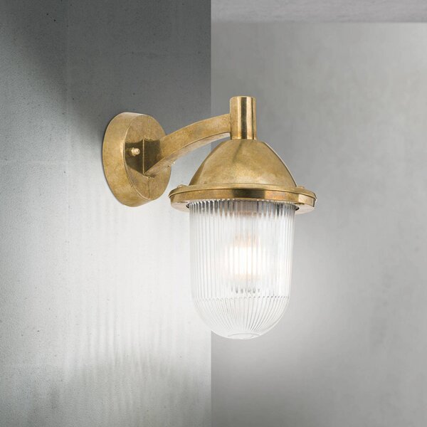 ORION Applique da esterno York, ottone, vetro scanalato, E27, IP54 dimmerabile, Ottone / Oro, Ottone