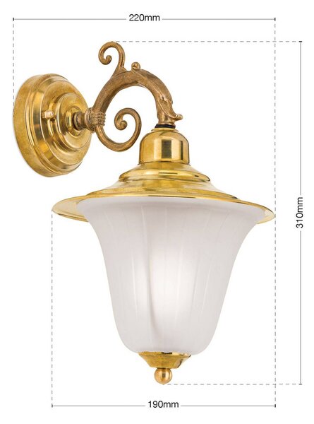 ORION Applique da esterno Yard, ottone, vetro satinato, E27, IP43 dimmerabile, Ottone / Oro, Ottone, Antico