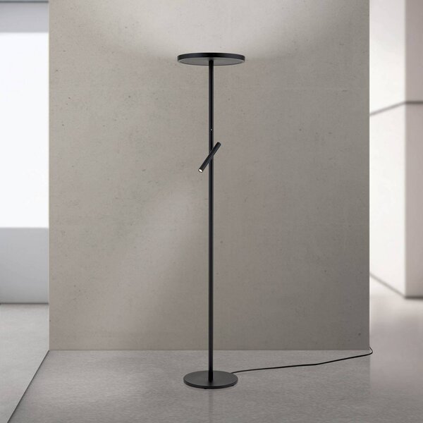 ORION Lampada da terra con luce lettura Teide, dimmerabile, Nero, Soggiorno / Sala da pranzo, Alluminio, Moderno, Lampada da terra