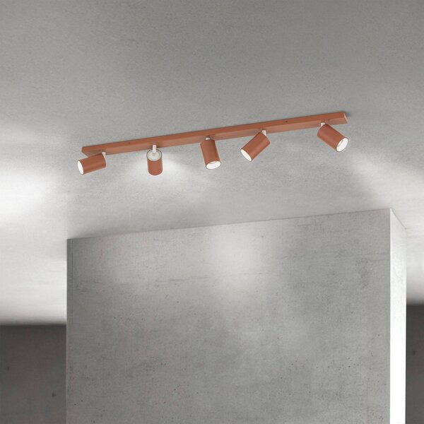 ORION Faretto da soffitto Sean, rosso corallo, a 5 luci, alluminio, GU10 dimmerabile, Rosso, Soggiorno / Sala da pranzo, Alluminio, Moderno, Faretto alogeno