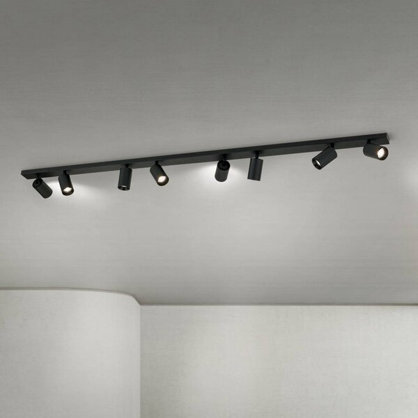 ORION Faretto da soffitto Sean, nero, 8 luci, acciaio, alluminio, GU10 dimmerabile, Nero, Soggiorno / Sala da pranzo, Alluminio, Moderno, Faretto alogeno