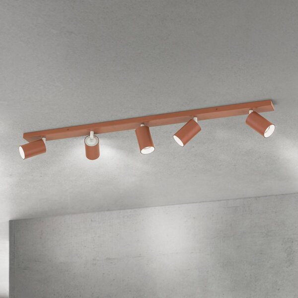 ORION Faretto da soffitto Sean, rosso corallo, a 5 luci, alluminio, GU10 dimmerabile, Rosso, Soggiorno / Sala da pranzo, Alluminio, Moderno, Faretto alogeno