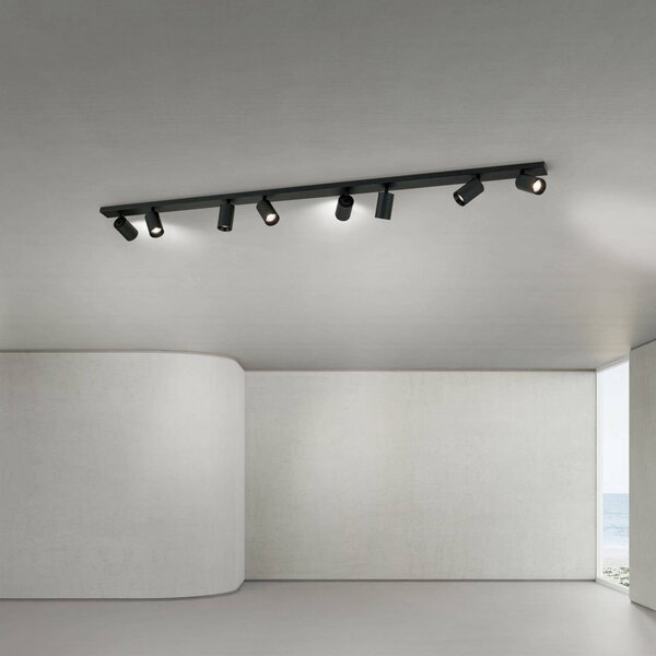 ORION Faretto da soffitto Sean, nero, 8 luci, acciaio, alluminio, GU10 dimmerabile, Nero, Soggiorno / Sala da pranzo, Alluminio, Moderno, Faretto alogeno