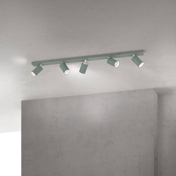 ORION Faretto da soffitto Sean, verde chiaro, a 5 luci, alluminio, GU10 dimmerabile, Verde, Soggiorno / Sala da pranzo, Alluminio, Moderno, Faretto alogeno