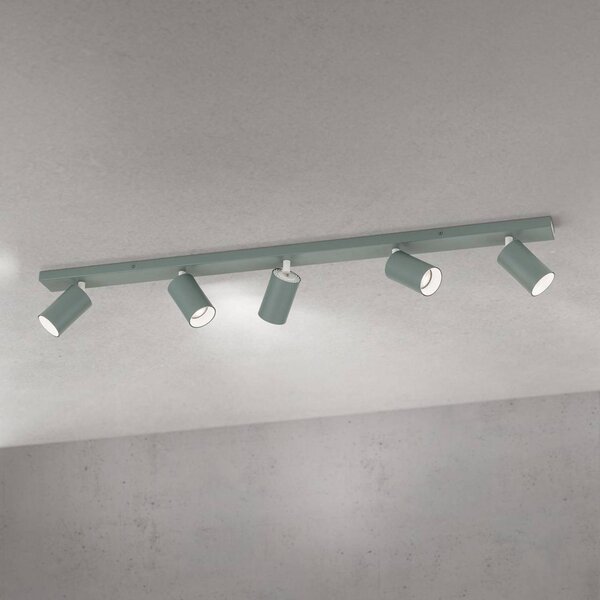 ORION Faretto da soffitto Sean, verde chiaro, a 5 luci, alluminio, GU10 dimmerabile, Verde, Soggiorno / Sala da pranzo, Alluminio, Moderno, Faretto alogeno