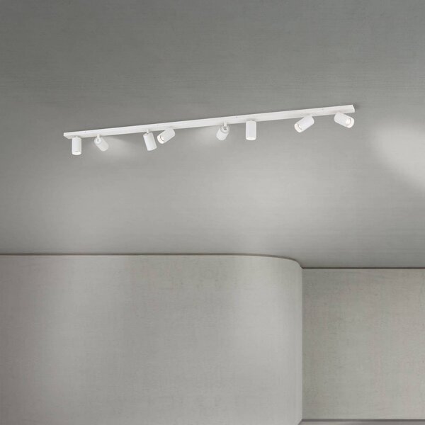 ORION Faretto da soffitto Sean, bianco, 8 luci, acciaio, alluminio, GU10 dimmerabile, Bianco / Opale, Soggiorno / Sala da pranzo, Alluminio, Moderno, Faretto alogeno