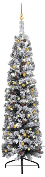 Albero di Natale Preilluminato Sottile con Palline Verde 240 cm