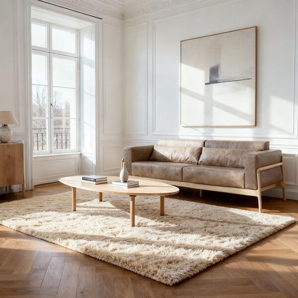 Divano in pelle di bufalo marrone chiaro con struttura in rovere massiccio , 240 cm Fawn - Gazzda