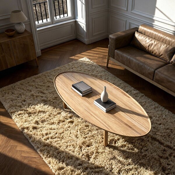 Divano in pelle di bufalo marrone chiaro con struttura in rovere massiccio , 240 cm Fawn - Gazzda