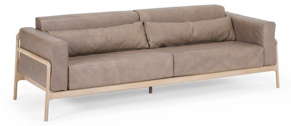 Divano in pelle di bufalo marrone chiaro con struttura in rovere massiccio , 240 cm Fawn - Gazzda