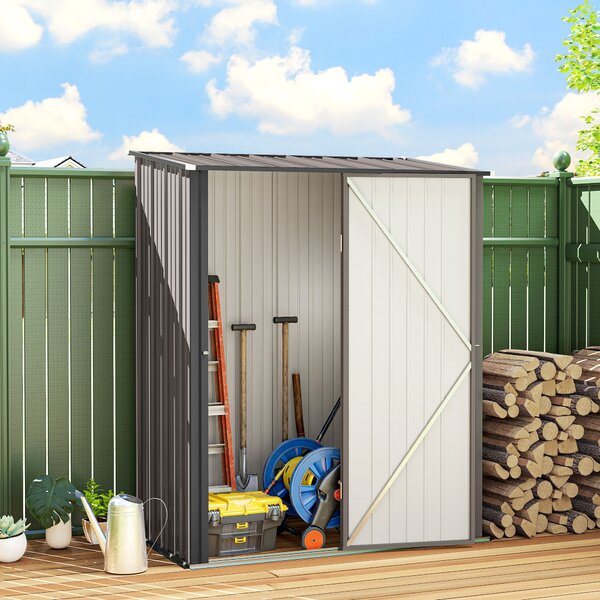 Outsunny Casetta da Giardino in Acciaio Porta Attrezzi con Catenaccio, 161.5x94.5x196cm, Grigio Chiaro | Aosom Italy