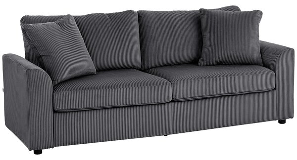 HOMCOM Divano 3 posti con 2 cuscini, molle, tessuto in velluto a coste, 212 cm, grigio scuro | Aosom Italy